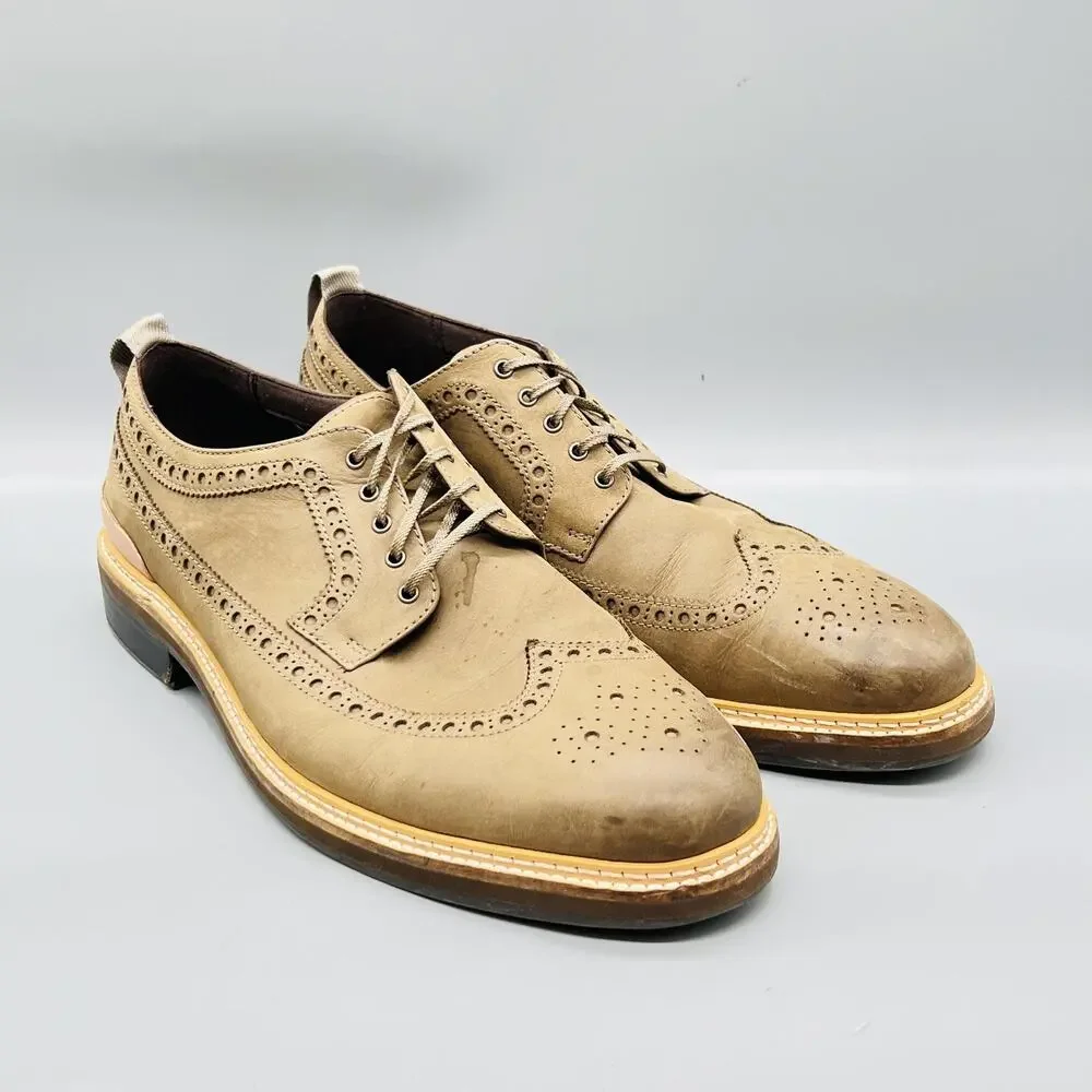 Cole Haan Shoes Mens 12 Beige Nubuck Wingtip Oxford Dress Lace Up Brogue Slip On
